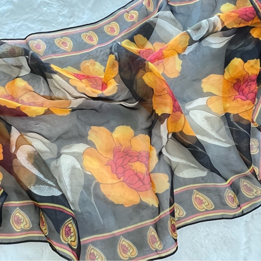52”x18” Black Floral Scarf.